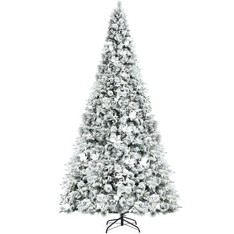 Arbre de Noël blanc avec fleurs en polyéthylène, H 8 pi