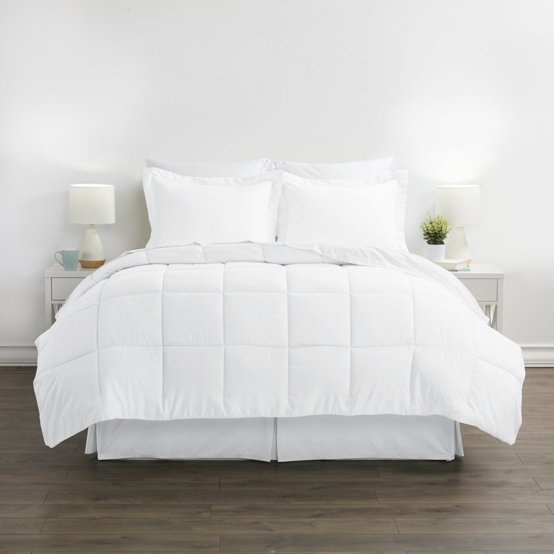 Simply Soft 8 Piece Microfiber Complete Bedding Set, White, Queen + 7 Pieces Included