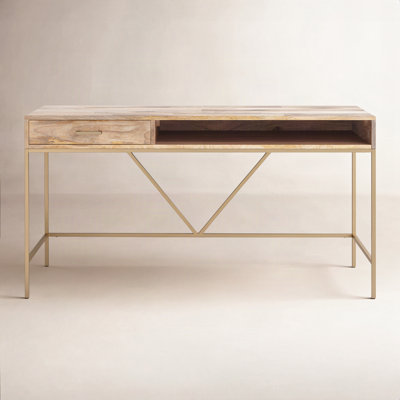 Soleil Solid Wood Top Metal Base Writing Desk