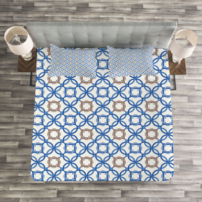 Adree Brown/Blue/White Microfibre Bedspread Set