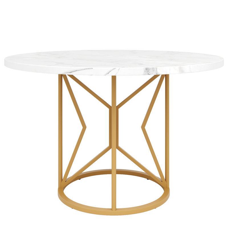 Round Metal Base Dining Table, Gold