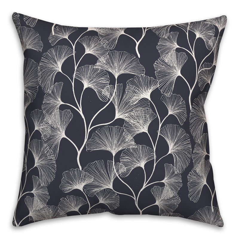  Coussin décoratif floral intérieur / extérieur en polyester, H 18 po x l 18 po, Bleu marine