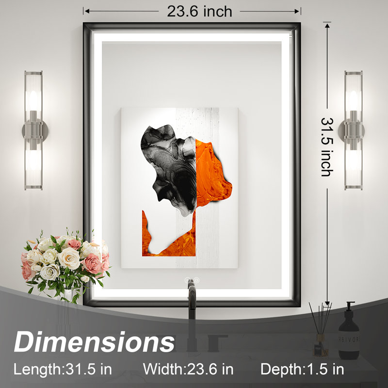 LED Bathroom Vanity Mirror with Matte Black Framed, Anti-Fog Dimmable Brightness & Memory Function, 32" x 24"