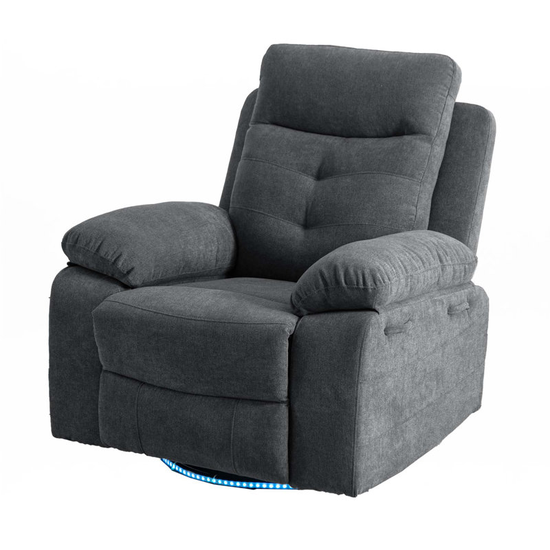 Power Recliner Glider Chair With Bluetooth Speaker 270 Degree Swivel With LED Light Side Arm With Storage Pockets USB+Type C Charging Port
