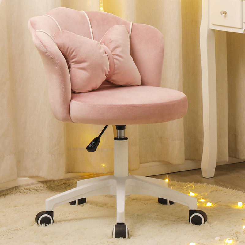 Chaise de travail en velours Edwardo, Blanc, Rose