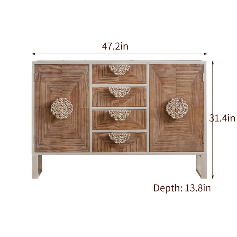 Buffet rétro en bois massif sculpté