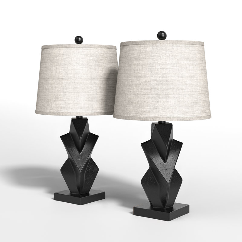 24.5'' Resin Modern Glam Table Lamp Set With Usb, Black