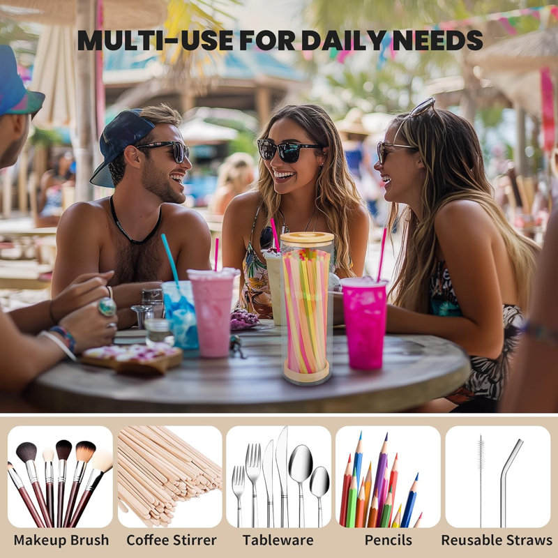 10-Inch Drinking Straw Dispenser,Acrylic Straw Organizer With Bamboo Lid