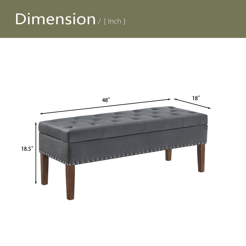 Tufted Bench With Storage, Dark Gray