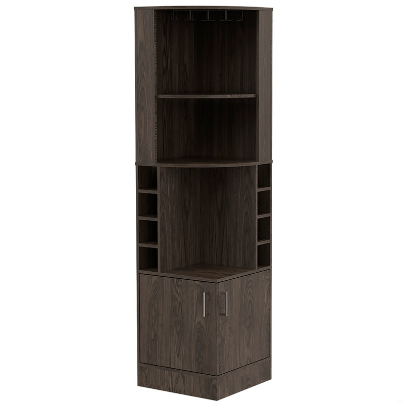 8-Bottle 2-Shelf Bar Cabinet, Dark Brown