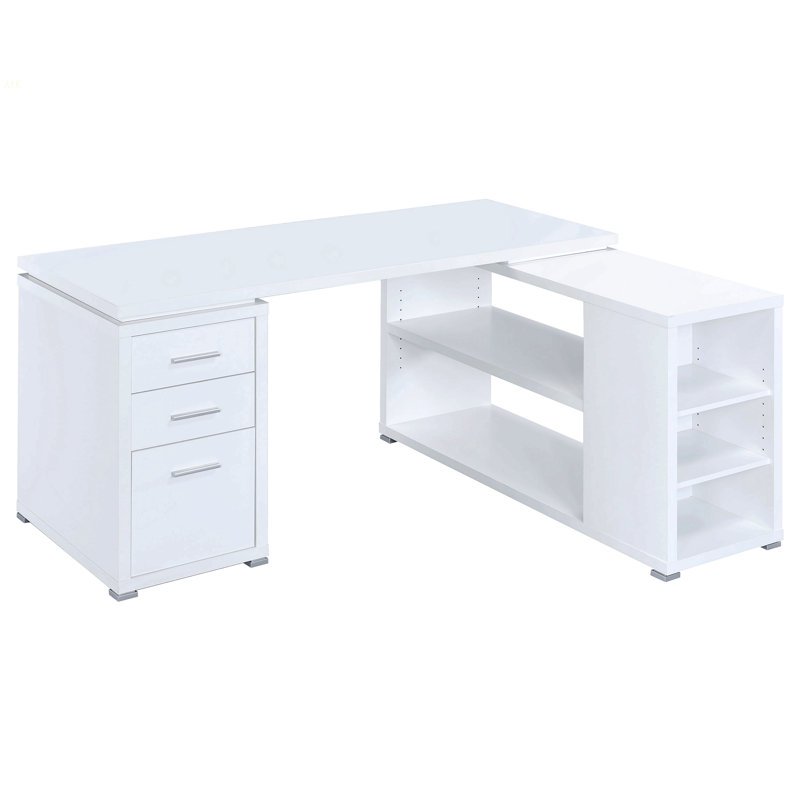 Tona White Driftwood 3-Drawer L-Shape Computer Desk, White