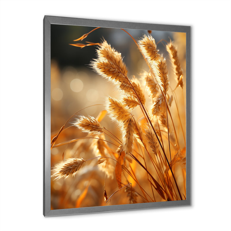Golden Meadow Grass sur toile, Cadre simple argenté, H 44 po x l 34 po x P 1,5 po