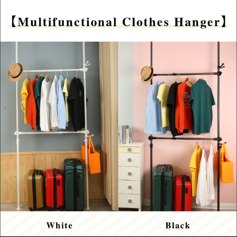 Telescopic Garment Rack, Heavy Duty Design Movable DIY By Hand No Damage To Wall Ceiling Hanging Rail, 31-47In Wide Adjustable, 120 Kilogram Loading, Reach Hook Included