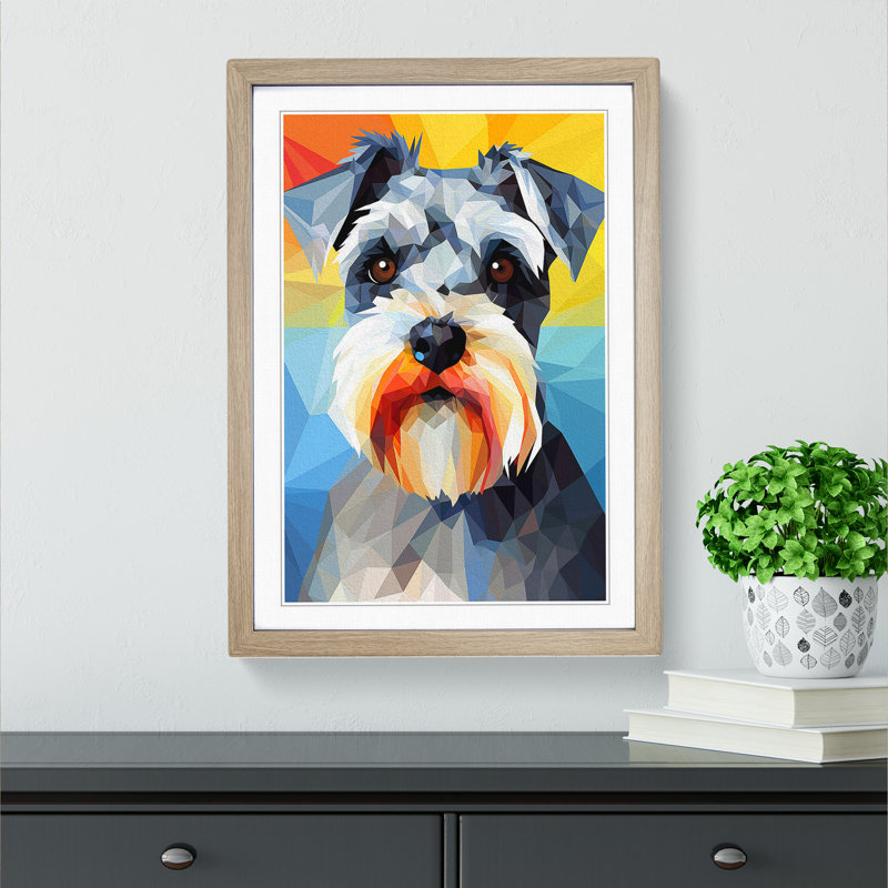 Schnauzer Geometric - Single Picture Frame Print on Wood, Oak, 46cm H x 34cm W x 2cm D