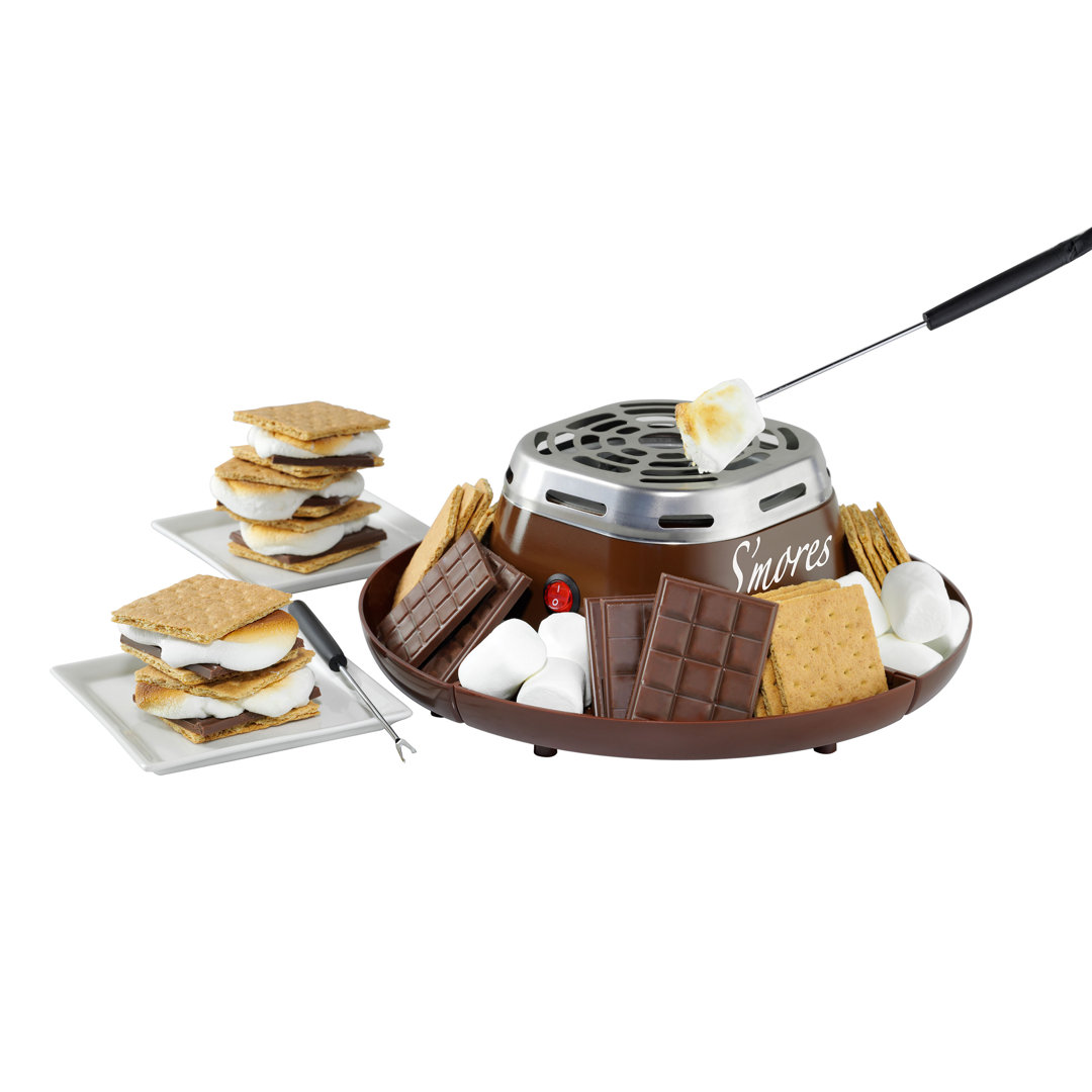 Nostalgia Indoor Electric Stainless Steel S'mores Maker With 4 Compartment Trays For Graham Crackers, Chocolate, Marshmallows And 2 Roasting Forks Nostalgia