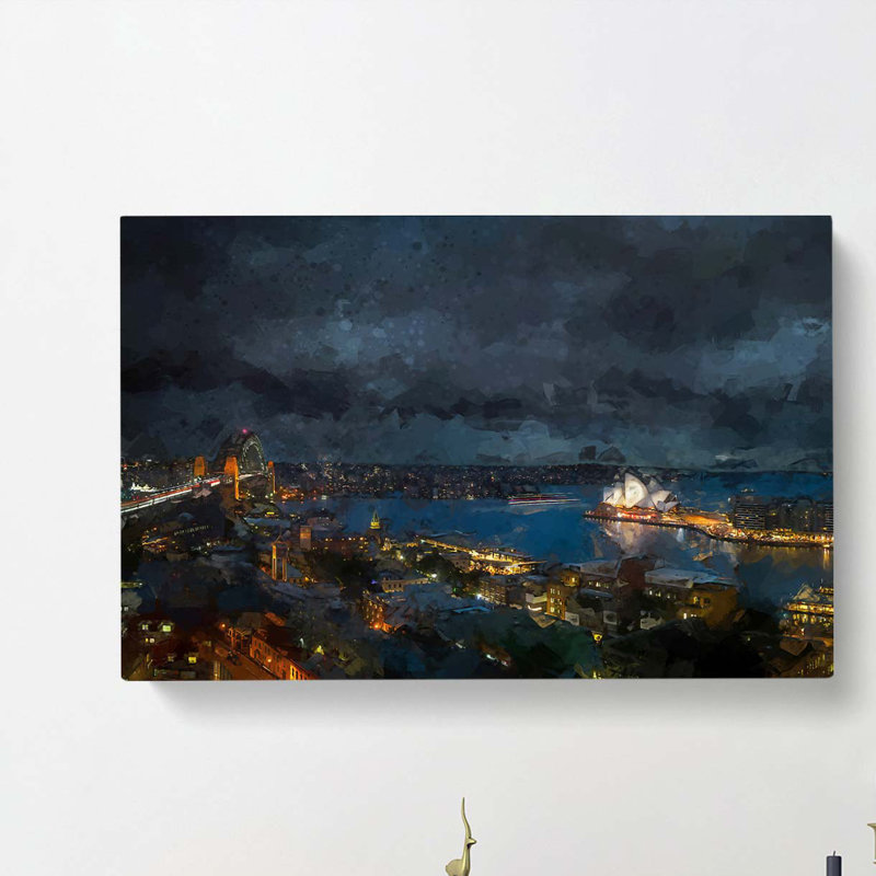 Sydney Skyline At Night In Abstract - Wrapped Canvas, 40cm H x 60cm W x 3cm D
