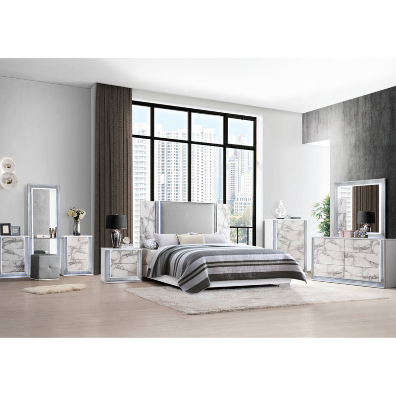 Table de chevet en marbre blanc lune avec DEL, design contemporain et intrigant, ornements riches, haute brillance, bois massif +, profondeur de 26,77 po, largeur de 17,58 po, hauteur de 25,06 po, DEL de 62,54 lb, accents modernes élégants,
