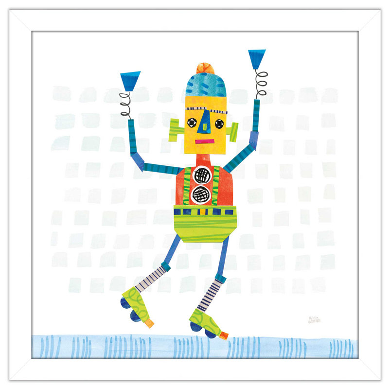 «Robot Party I on Squares», impression, H 25,5 po x l 25,5 po x P 1 po, Cadre blanc