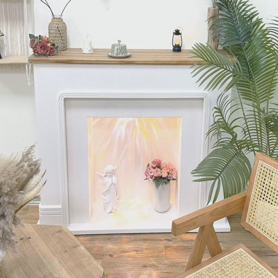 White +Burlywood Manufactured Wood Freestanding Fireplace