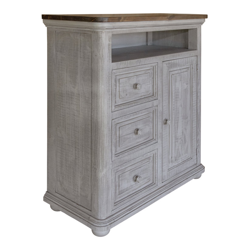 Commode à 3 tiroirs, 1 porte, Luna Gray, Ivoire/Gris