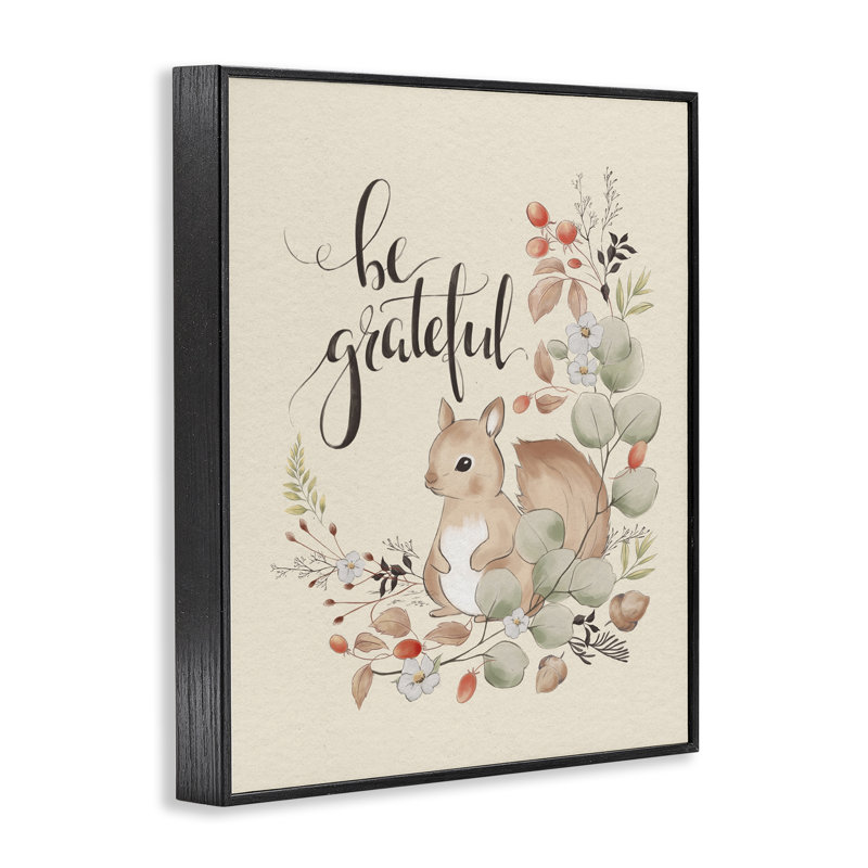  «Be Grateful Squirrel», estampe numérique par Andrea Jasid Grassi, Giclée encadrée noir minuit, H 14 po x l 11 po