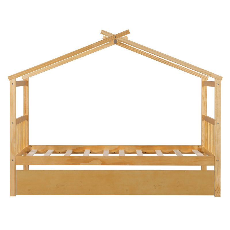 Lit simple en bois avec lit gigogne - Lit plateforme pour enfants en bois de pin massif, naturel, Naturel