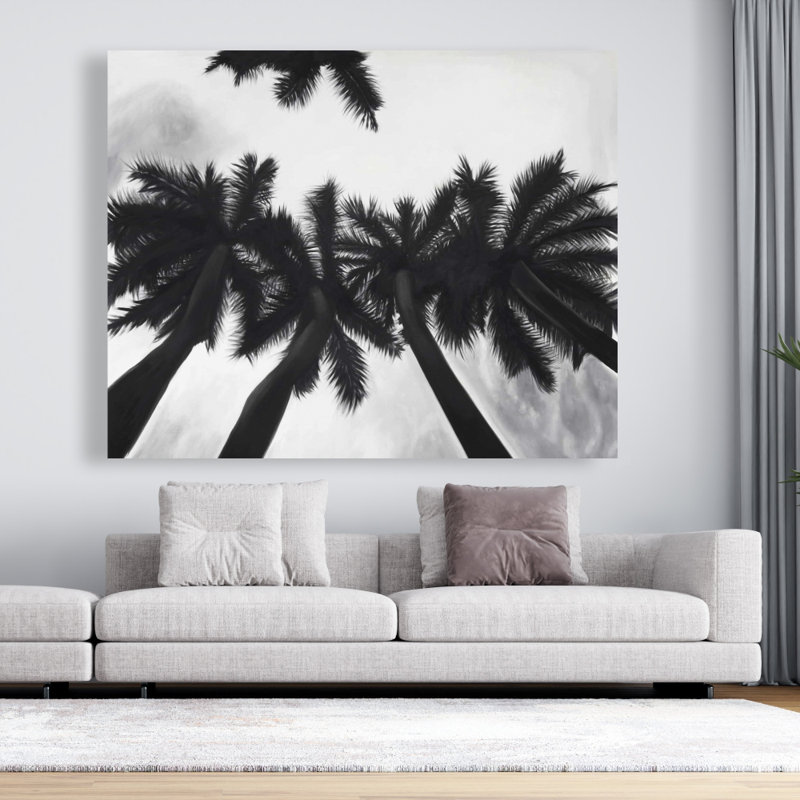 Palmiers monochromes - art sur toile noir et blanc