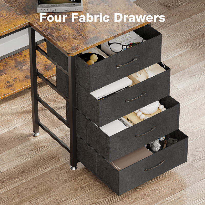 Eyerson L-Shaped Metal Base Writing Desk with Power Outlet, 33.30" H x 63" W x 31.50" D, Brown/Black