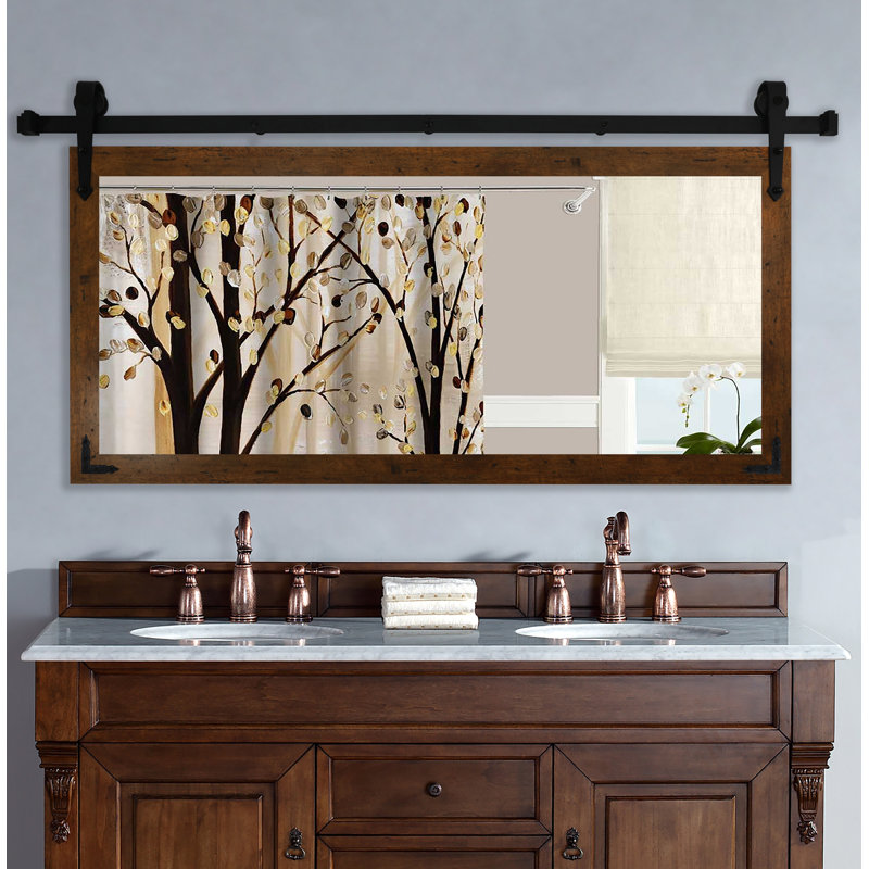 Neace Engineered Wood Rectangle Mirror, 30.5" H x 64" W, Light Walnut