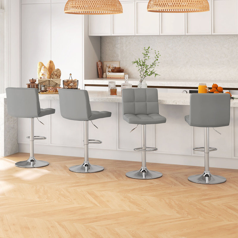 Tabouret de bar pivotant à hauteur réglable avec structure en métal, 4, Gris