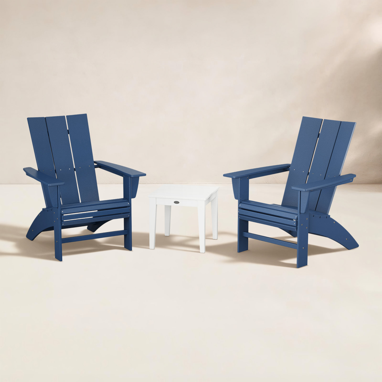 POLYWOOD® Modern Adirondack 2-Person Patio Seating Group, Navy/White