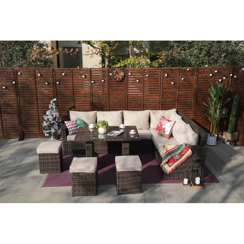 Outten 8 - Person Modular Patio Conversation Sets with Cushions, Brown