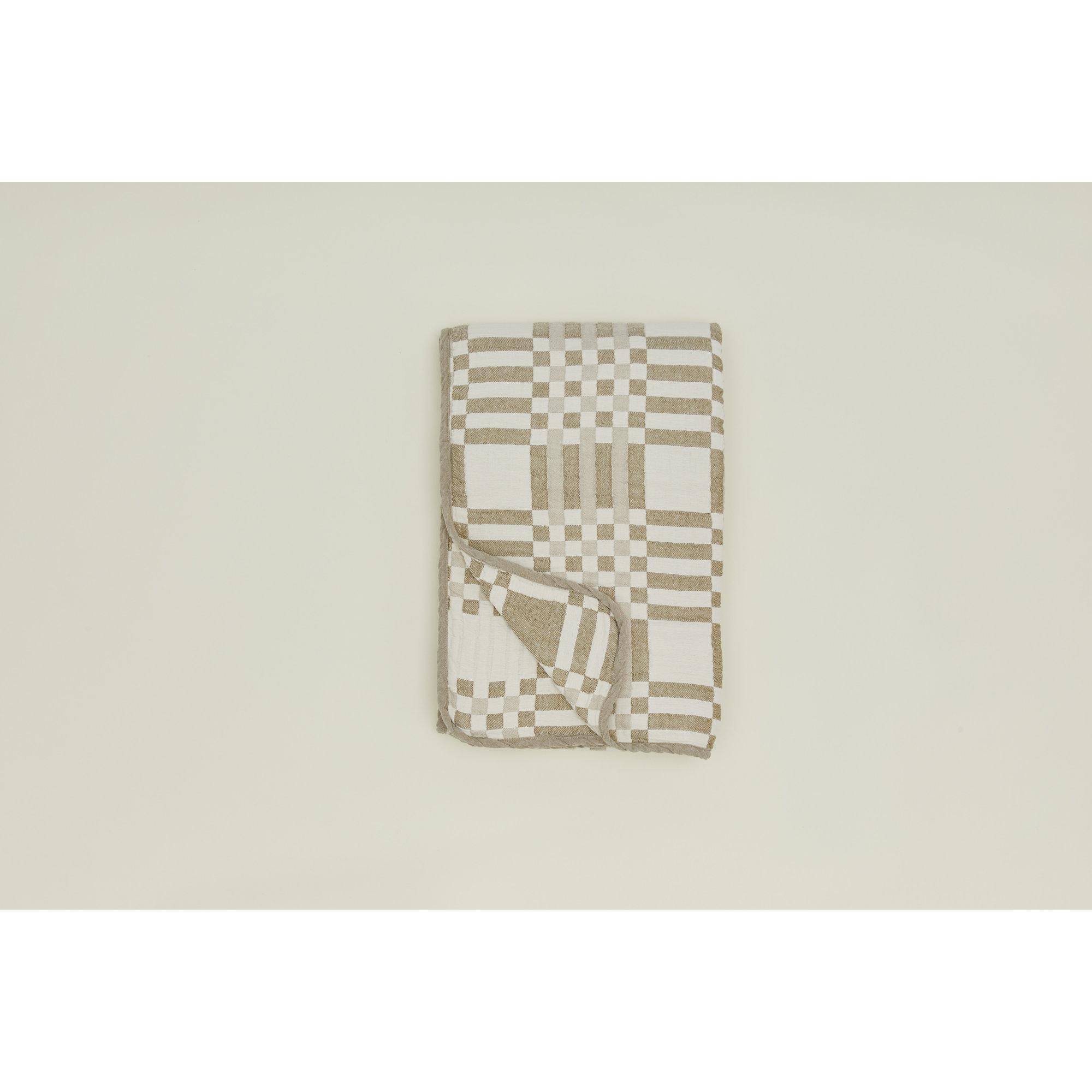 Simple Plaid Cotton Jacquard Throw Blanket, Queen, Ivory/Flax