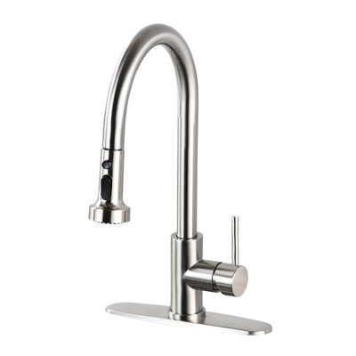 Stainless Steel Kitchen Pull Down Faucet With Brushed Nickel Finish - Scratch Resistance, Rust Proof, Spot-, 360 Swiveling Spout, 1.8gpm Flow Body Scratch-, Rust-, Spot-, Swivel,