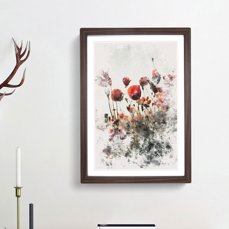 Poppy Flowers - Framed Print, 63cm H x 45cm W x 2cm D, Walnut Framed