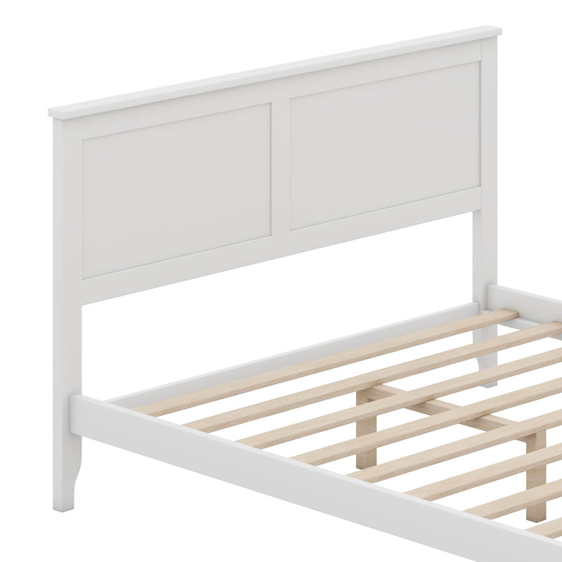 Base de lit en bois de pin blanc massif avec tête de lit, lit plateforme simple à profil bas avec rangement inférieur, pas de sommier tapissier et lattes en bois robustes, grand