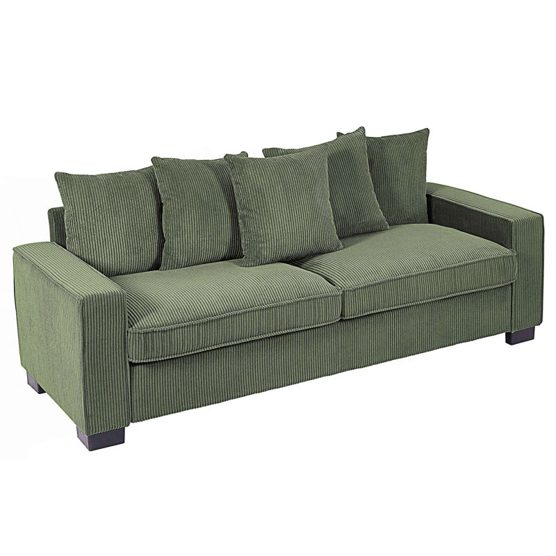 Canapé moderne avec 5 coussins décoratifs assortis et canapé 3 places, Vert foncé