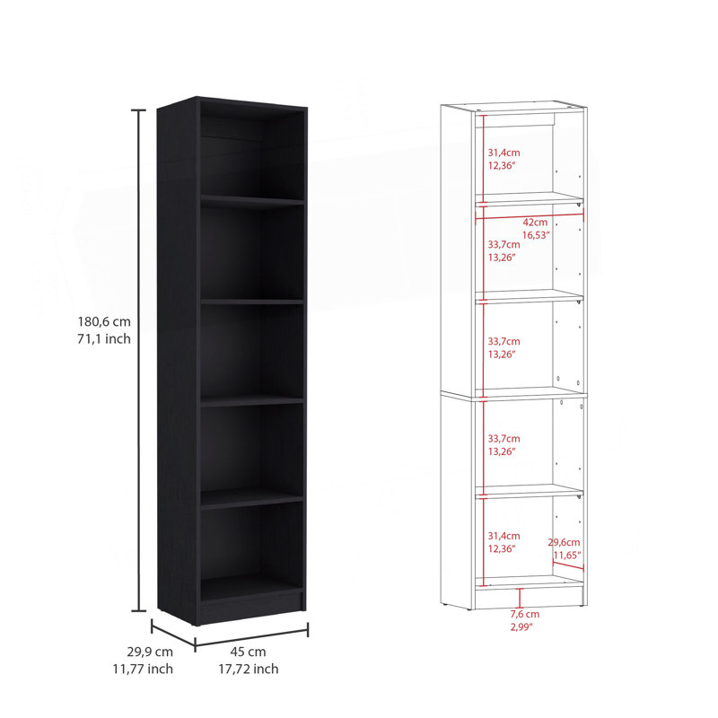 Ensemble de salon avec bibliothèque 2 pièces, armoire de rangement, 42 po de largeur et 9 tablettes, Noir