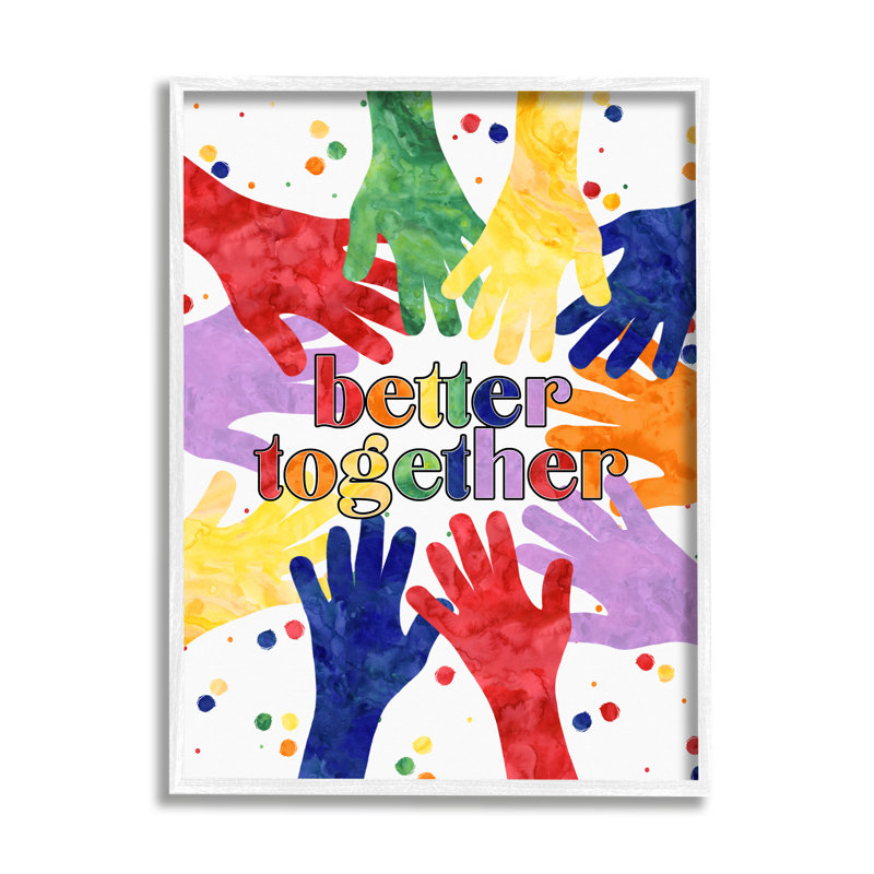 «Better Together», expression artistique pour enfants, H 30 po x l 24 po x P 1,5 po, Giclée encadrée blanc bord de mer