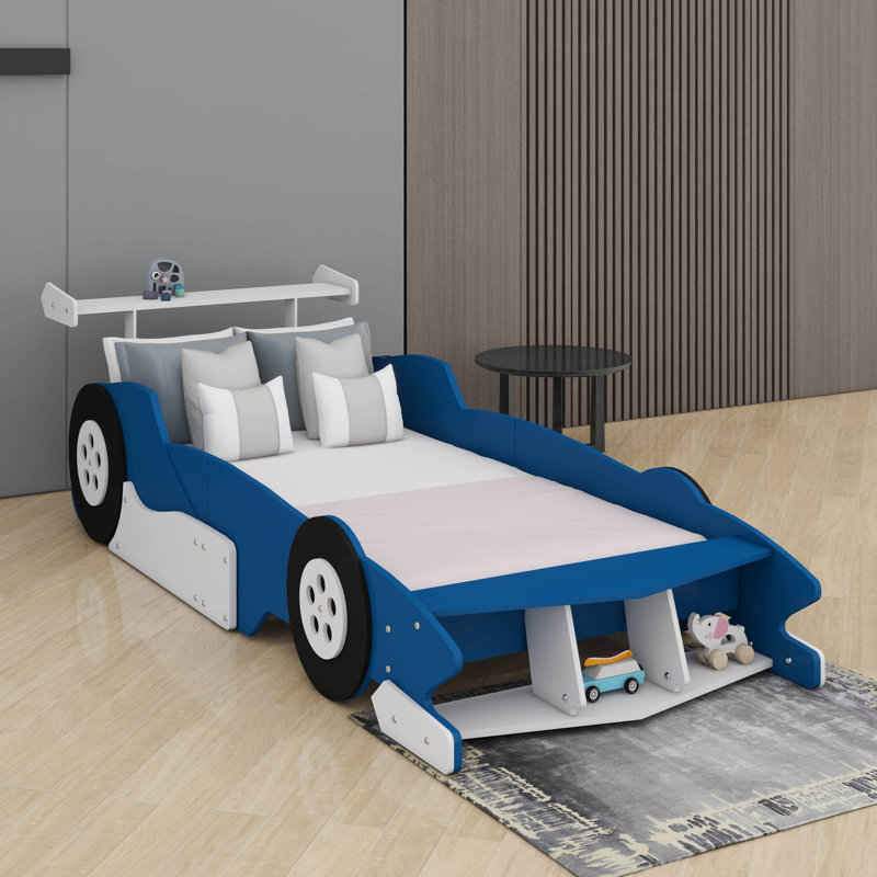 Lit plateforme avec roulettes Race, Bleu / blanc