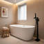 Robinet de baignoire autoportant en acier inoxydable noir mat avec pomme de douche à main et bec cascade