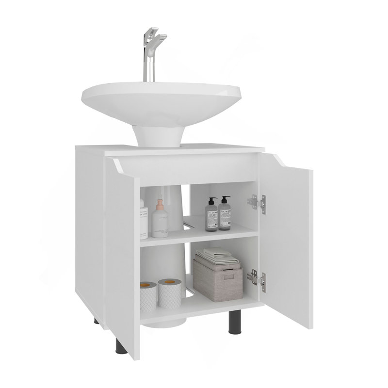 Marlo Under Sink Cabinet With Two Doors And Interior Storage Shelves, Cut-Out Back, 22 Wide Freestanding, Modern Bathroom Storage
