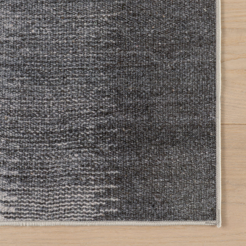 Ronan Ikat Charcoal Machine Printed Washable Rug, Rectangle 9'6" x 13'6"