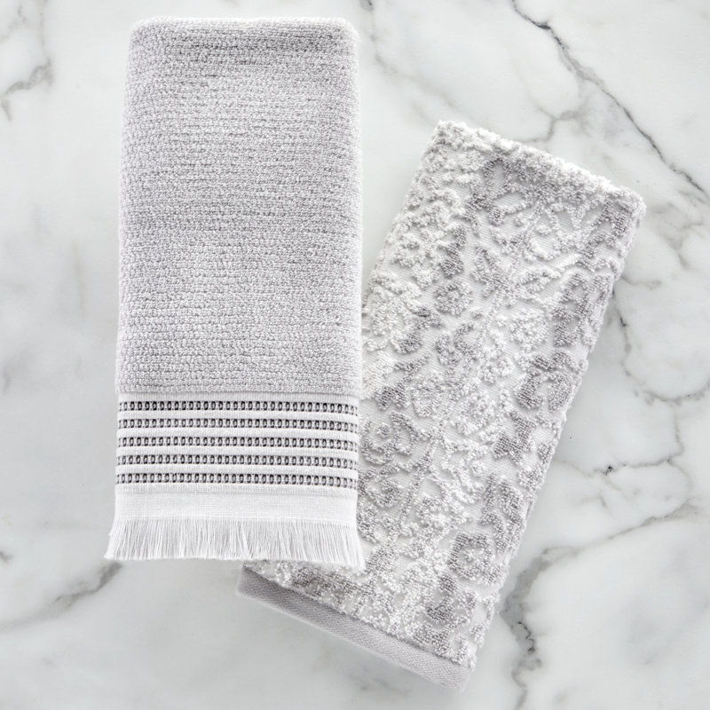 2 Piece Turkish Cotton Hand Towel Set, Gray
