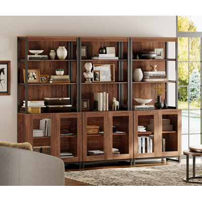 Ensemble de bureau à domicile WAMPAT: bureau de direction 59 po avec station de charge et armoire de rangement, trois bibliothèques de 72 po de hauteur, bureau d'ordinateur moderne et tablette de bibliothèque