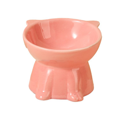 Bol à nourriture pour chat surélevé en céramique pour la fatigue des moustaches, 11,81 x 4,13 pouces, rose