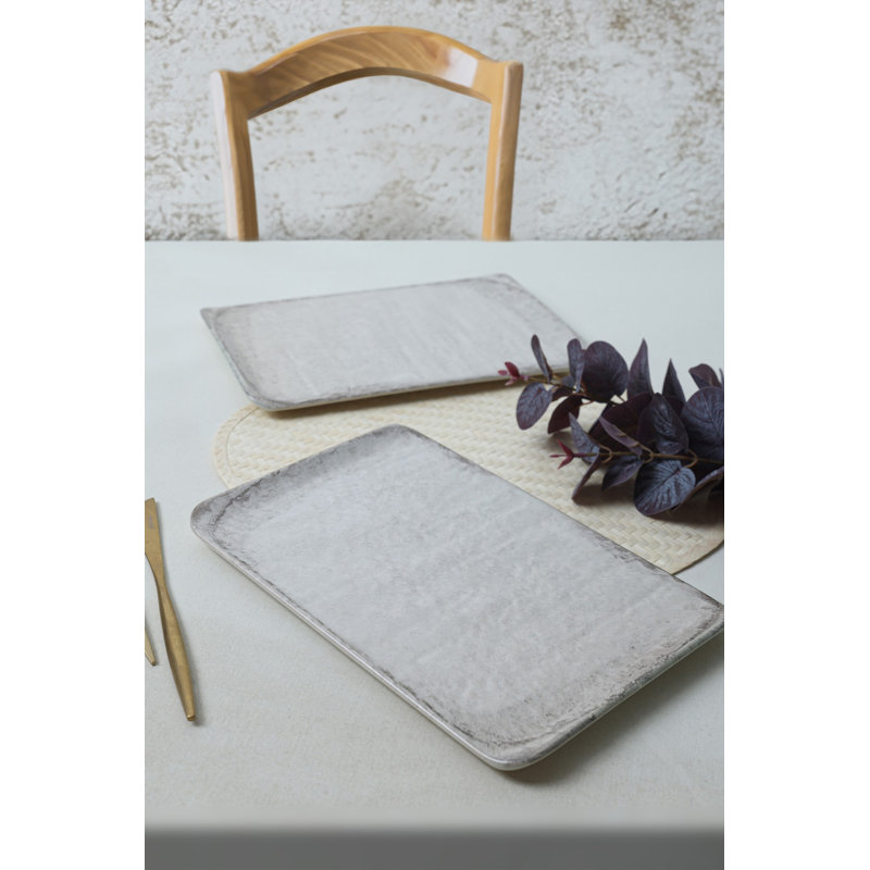 Elegant Ceramic Stoneware Platter Set (2 Pieces), Cream Color, 11.8 x 7.9 inches | 100% Antibacterial, Eco-Friendly, Easy to Clean | Dishwasher & Microwave Safe, Durable & Stylish for Entertaining