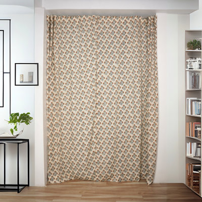 Fabdivine Artisan Block Print Curtain Coloured Linen Fabric with Ring Hanging Style - Bel Patr