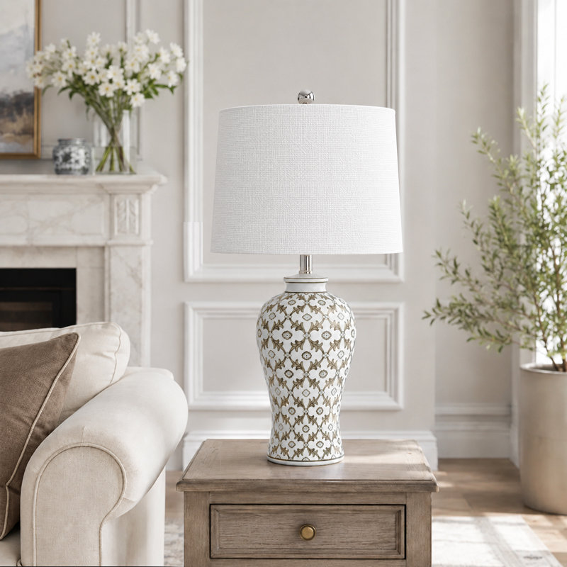 Lampe de table Sharie 24,5 po en céramique bleue et blanche avec variateur à 3 niveaux, Olive Green