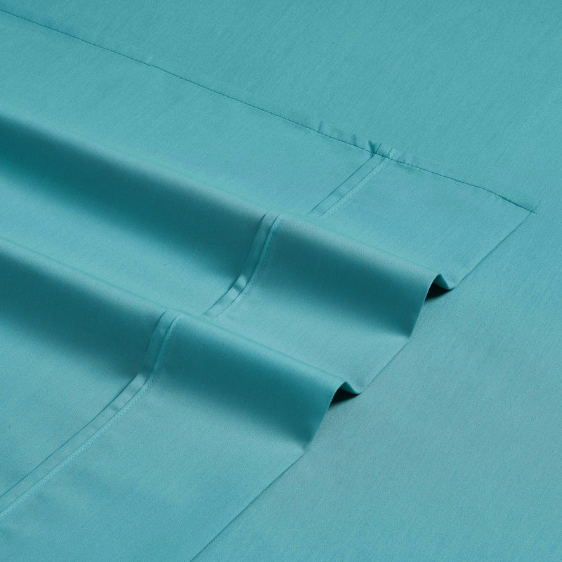 Ensemble de draps en mélange de coton 1500 fils Superior, Bleu sarcelle, Ensemble de draps pour très grand lit avec 2 taie